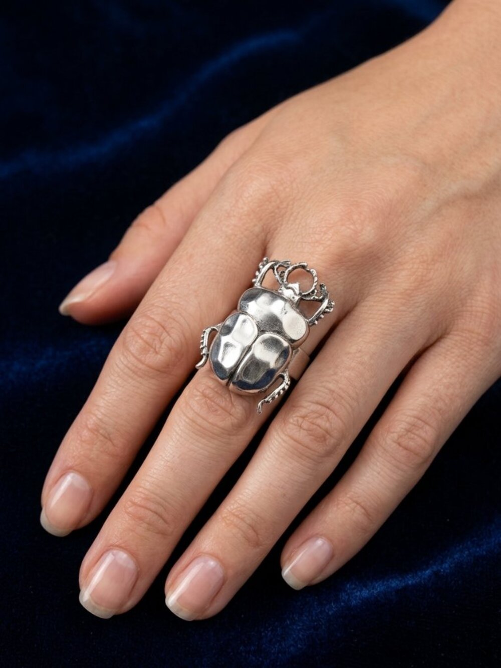 Ring scarab maximalism silver tone